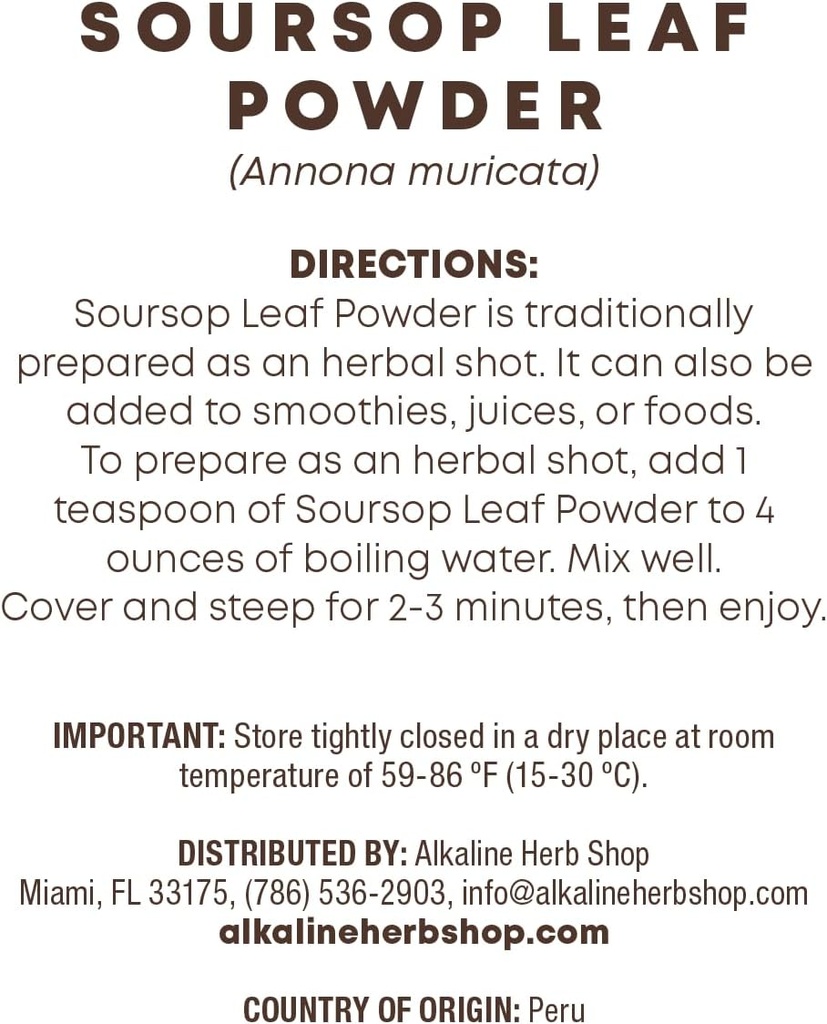 Alkaline Herb Shop Just Urter: Soursop Bladpulver