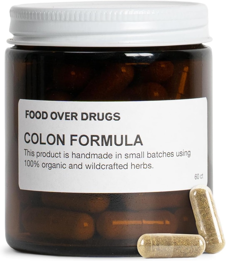 Food Over Drugs Colon Formel - Advanced Colon Cleanse Herbal Blend med Cascara Sagrada, Psyllium Husk, Mælkebøtte, Ingefær og Marshmallow - Plant- baseret fordøjelsesstøtte supplement [60 ct]