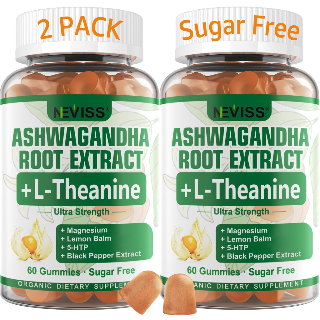 NEVISS Ashwagandha Gummies 2000mg, Feel Refreshed, Plus Proprietary Blend med L- Theanine, 5-HTP, Lemon Balm, Magnesium for Calm, Zzzs & Afslapning Support, 120 Count