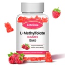 L- Methylfolat 15mg & Methyl B12 Gummies, Folate Supplement for Brain Health, Mood & Immunity, DNA Syntese & Repair, Sugar Free, Vegan, Raspberry Flavor, 60 Count