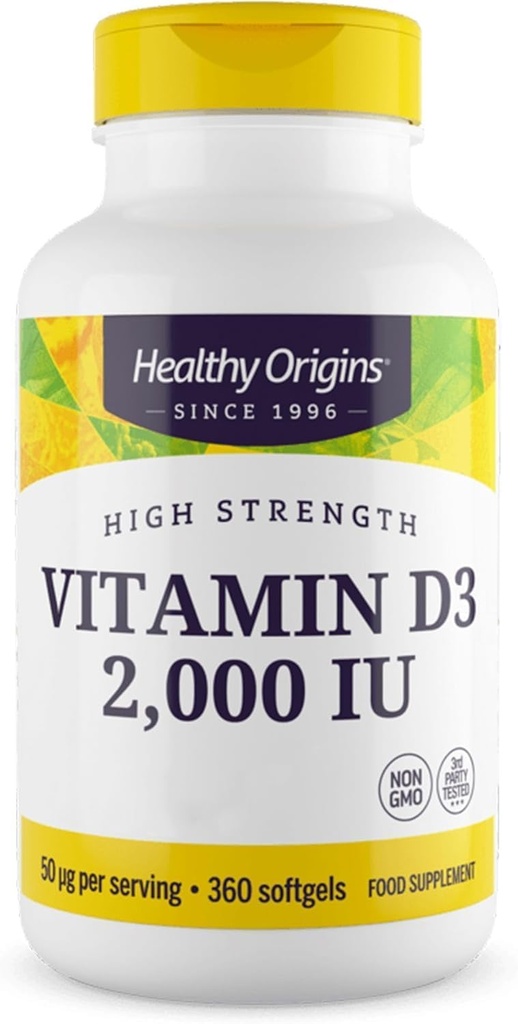 Healthy Origins Vitamin D3 1,000 IU (Non-GMO), 360 Softgels
