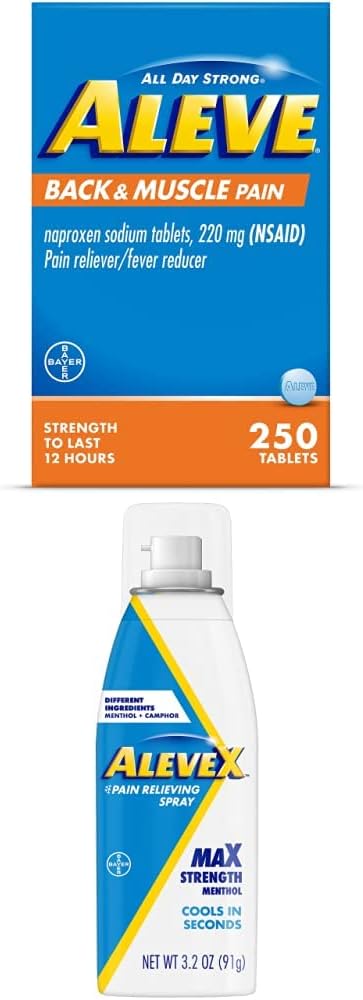 Aleve Back & Muscle med Naproxen, 250 Count & AleveX Smerte Relief Spray, 3.2 Ounce, Smerte Relief
