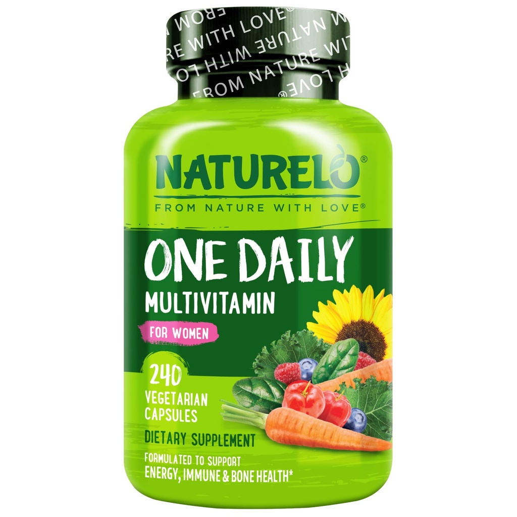 NATURELO One Daily Multivitamin for Women - Energy Support - Whole Food Support to Nourish Hår, Hud, Nails - Non-GMO - No Soy - Gluten Free - 240 Kapsler er 124; 8 Måned Supply