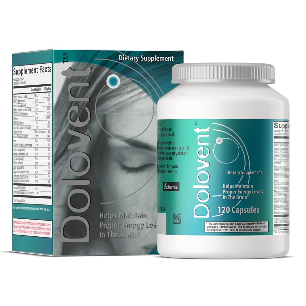 Dolovent - Natural Migræne Relief med Magnesium til Migræne, vitamin B2 400mg, CoQ10 - Kosttilskud til hjernesundhed - 1 flaske