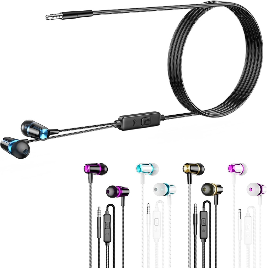 Earbuds Wired med Mikrofon, 5 Pack Wired Headphones med kraftfuld Heavy Bass, High Definition, Earphones 3.5mm Jack