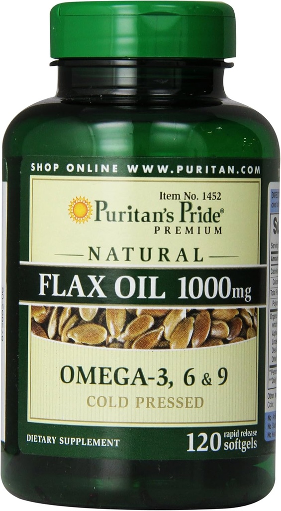 Puritans pride Premium Natural Flax Oil 1000 mg Omega-3, 6 & 9 Cold Pressed, 120 Softgels
