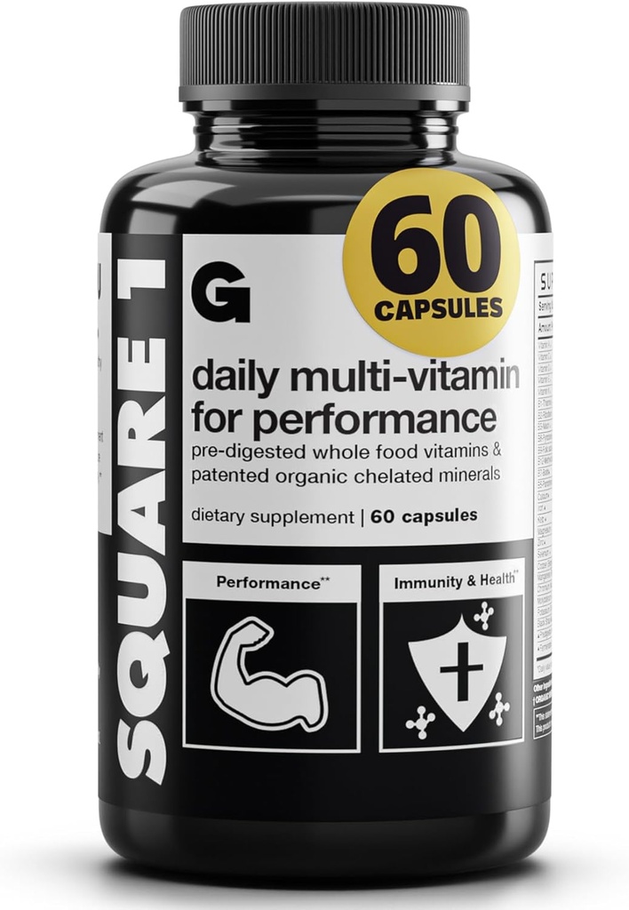 Gevinster i Bulk Square 1 Multivitamin og mineraltilskud til kvinder og mænd, vitaminer, fordøjelsesenzymer og økologiske mineraler til muskel sundhed, ydeevne og immunforsvar, 60 kapsler