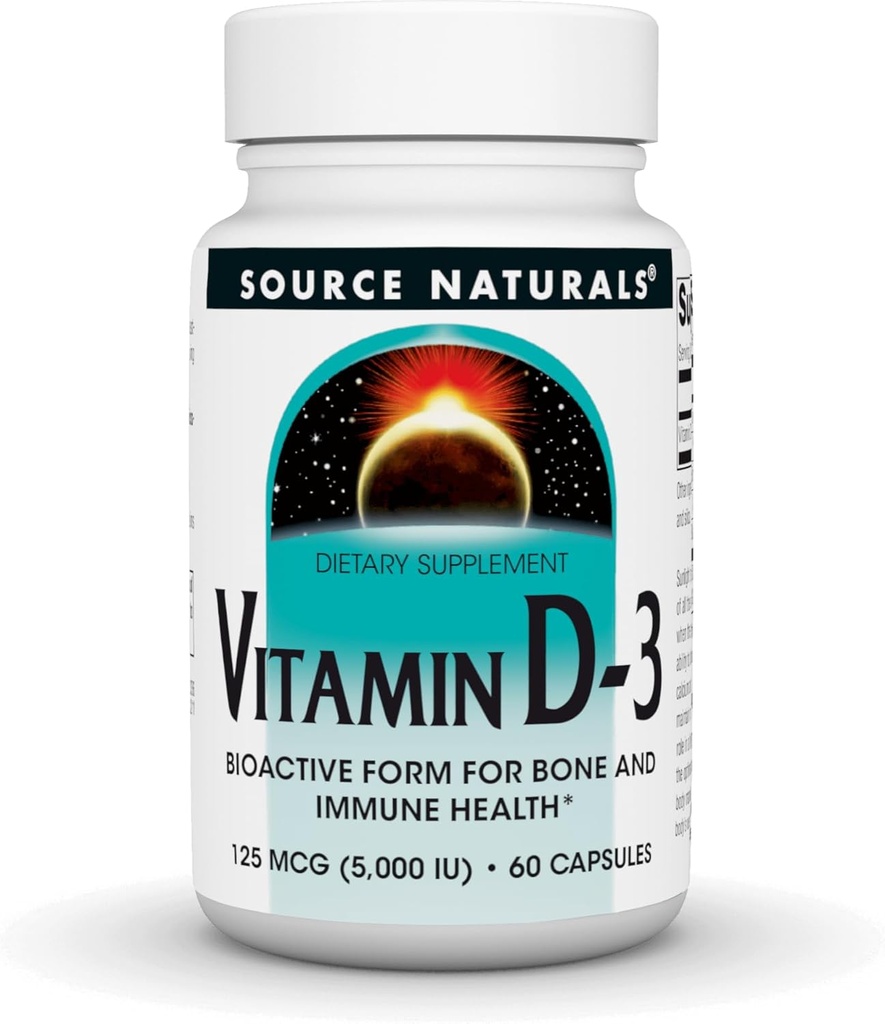 Source Naturals Vitamin D-3 Bioactive Form for Bone & immunforsvar * 5000 iu - 60 kapsler
