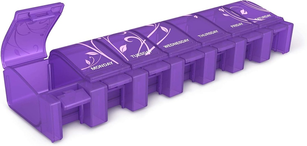 EZY DOSE Soft Touch Weekly (7-dag) Pill Case, Medicine Planner, Vitamin Organizer Box, Daily Planner, XL-kompartmenter, Praktisk og nem at bruge, Mærkede låg, Farve kan Vary, BPA Free