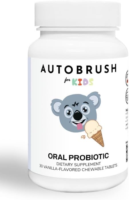 autobrush Kids Oral- Care Slow Disopløse Probiotiske Tablets Name 124; Dentale Kosttilskud Name 124; Healthier Tænder og Gummer Beeg 124; Balanceret mund Biome Beeg 124; 30 Greve (Vanilla) (1)