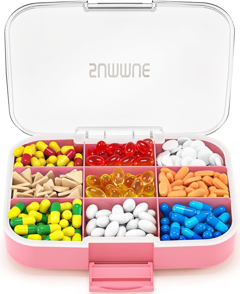 Stor Pill Organizer, 9 afdelinger Portable Travel Pill Box Case Fugt Bevis, XL Pill Container Holder for Vitaminer, Cod Lever Oil, Kosttilskud, Medicin (Pink)