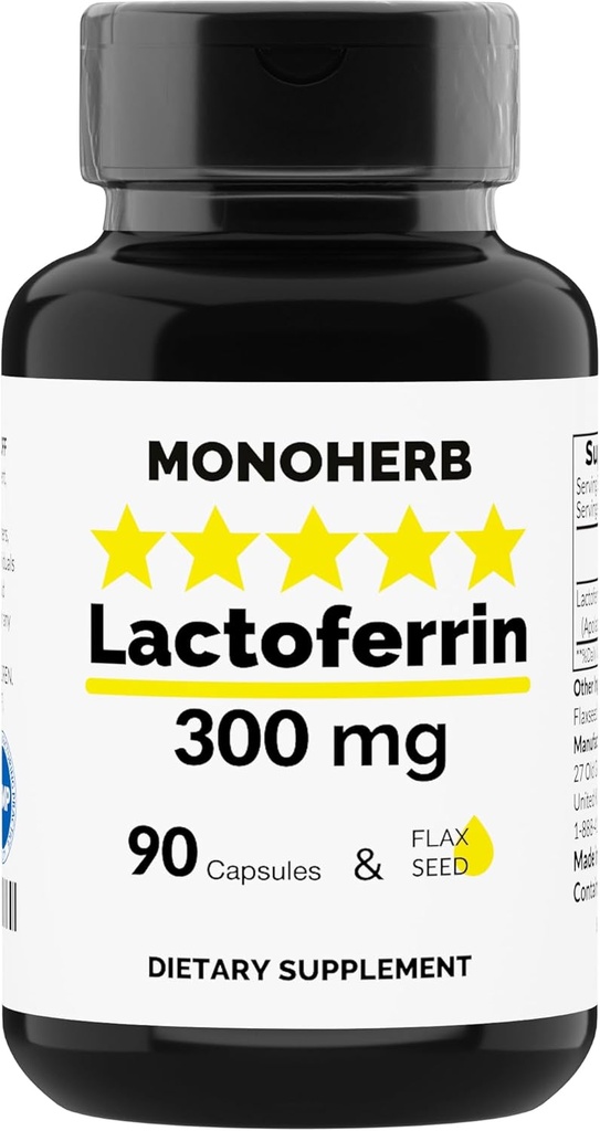 MONOHERB Lactoferrin 300 mg per kapsel - 90 Vegetariske kapsler - Made in USA