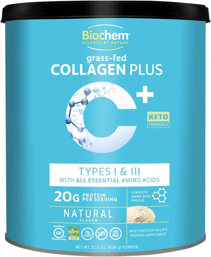 Biochem Collagen Plus Protein - 1.4lb - Natural Flavor - 20g af Collagen Protein Powder - fremmer hår, hud, negle, fælles & ben sundhed - Amino Acid - Keto- Friendly - Soft Tissue Support