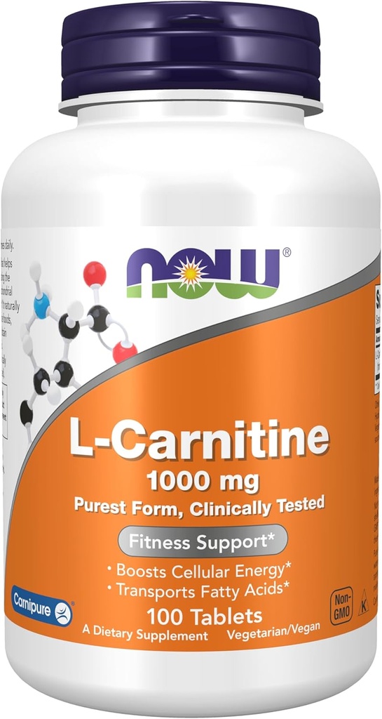Now Foods Supplements, L- Carnitin 1000 mg, Pure Form, Aminosyre, Fitness Support *, 100 tabletter