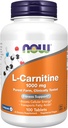 Now Foods Supplements, L- Carnitin 1000 mg, Pure Form, Aminosyre, Fitness Support *, 100 tabletter