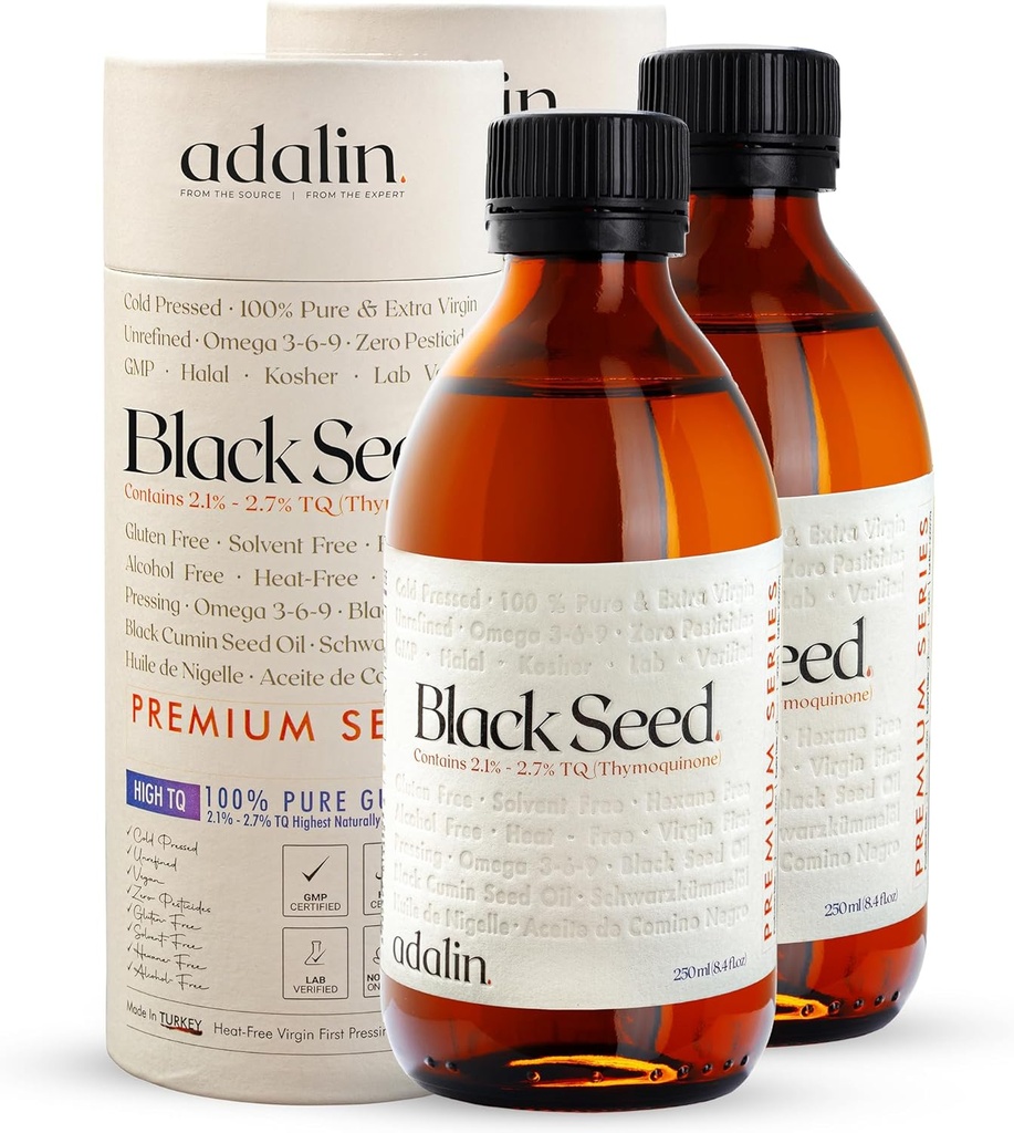 adalin Black Seed Oil Liquid 16.8 fl oz · 124; Nigella Sativa Seed Oil · 124; High Thymoquinone · 124; Cold Pased • 124; Glaskold • 124; Blackseed • 124; Vegan • 124; Gluten Free