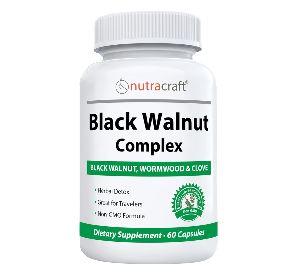 Nutracraft Black Walnut Detox Cleanse Supplements 124; Black Walnut, Wormwood, Clove, PAU D 'Arco, Pumpkin Seed, Hvidløg, Zinkcreme 124; Intestinal Guard for Humans