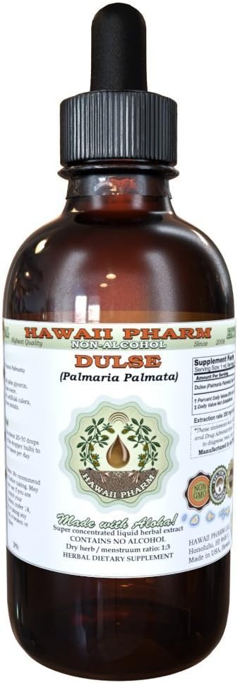 Dulse Alkohol- Free Liquid Extract, Dulse (Palmaria Palmata) Tørret Leaf Glycerit Hawaii Pharm Natural Herbal Supplement 2 oz