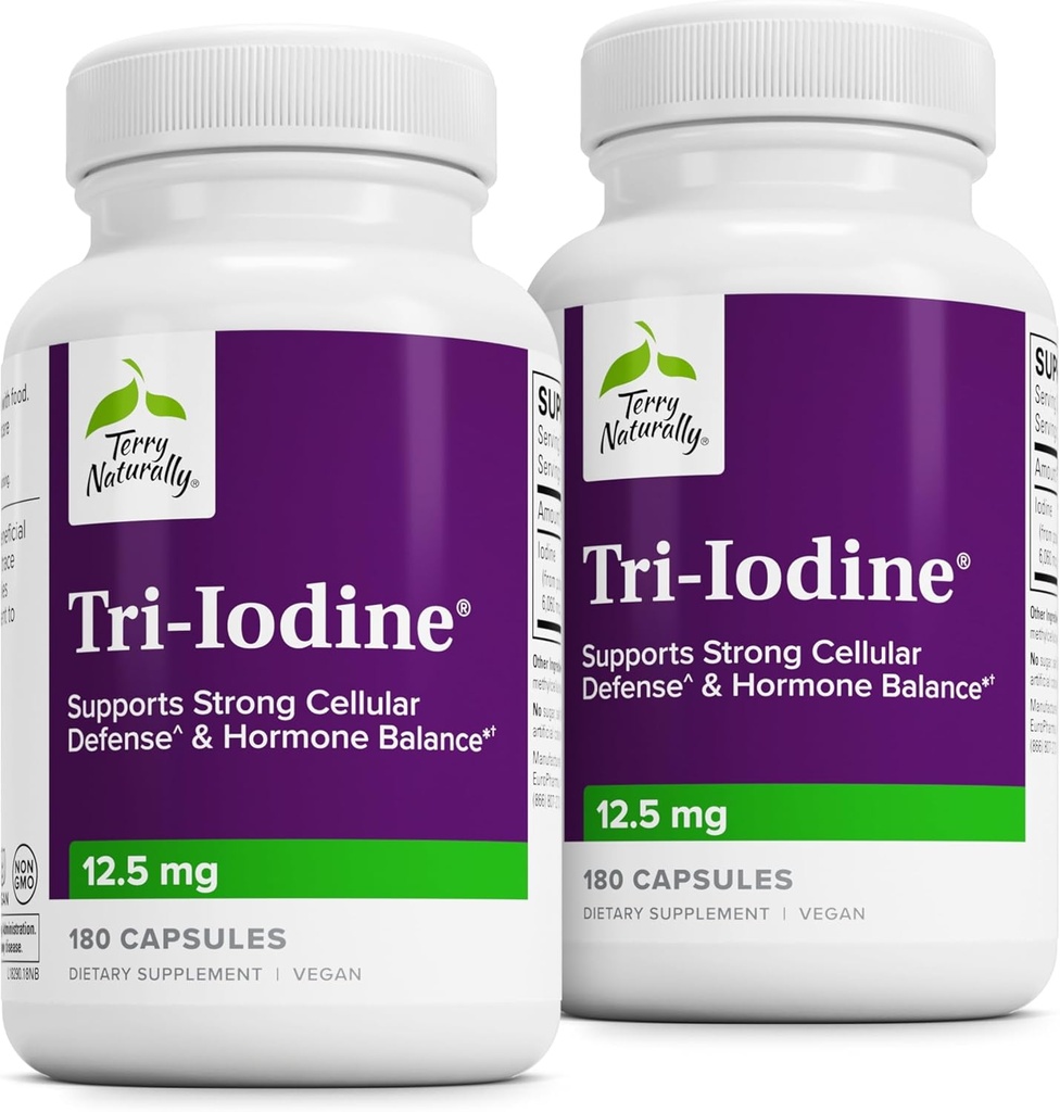 Terry naturligt tri- jod - AIDS Thyreoidea sundhed med kalium iodide & natrium iodide - aids Hormonbalance med molekylært jod fra Kelp - hjerne & energi support - 12, 5 mg, 180 kapsler (pakke med 2)