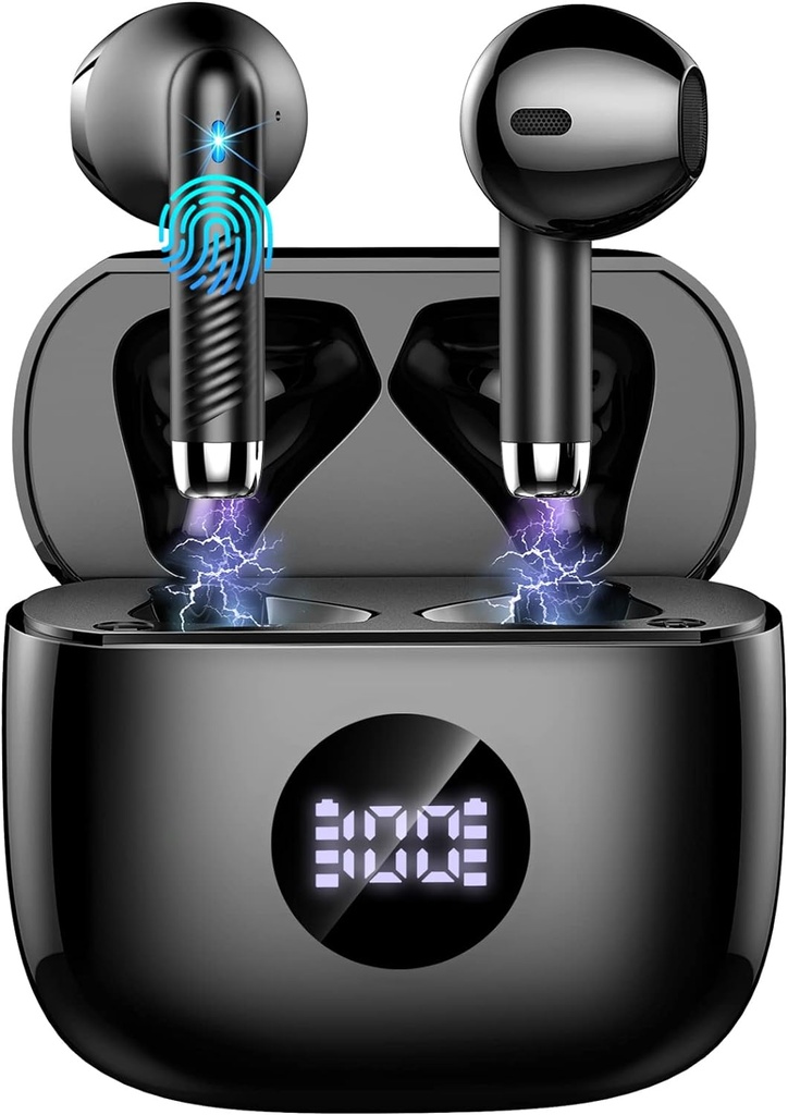 Trådløse Earbudons, Bluetooth 5.4 Ear Bud LED Power Display Hovedtelefoner Bass Stereo, Bluetooth Earbudons in- Ear Støj Annullering Mic, 40H Playback Mini sag IP7 Vandtæt Sports Earphones til Android iOS
