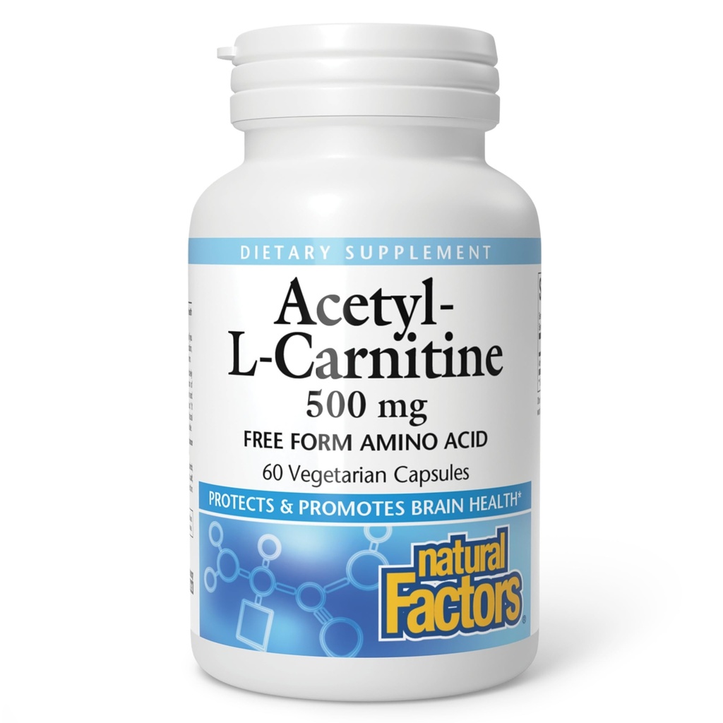 Naturlige faktorer Acetyl L- Carnitin 500 mg, 60 vegetariske kapsler