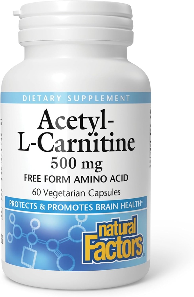 Naturlige faktorer Acetyl L- Carnitin 500 mg, 60 vegetariske kapsler