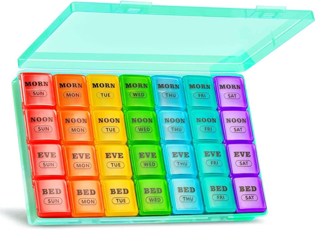 XL Stor Ugentlig Pill Organizer 4 gange om dagen, 7-dag Pill bokse og Organizer AM PM, store afdelinger Pill sag, Månedlig Medicin Organizer 28 dages dispenser for fiskeolier