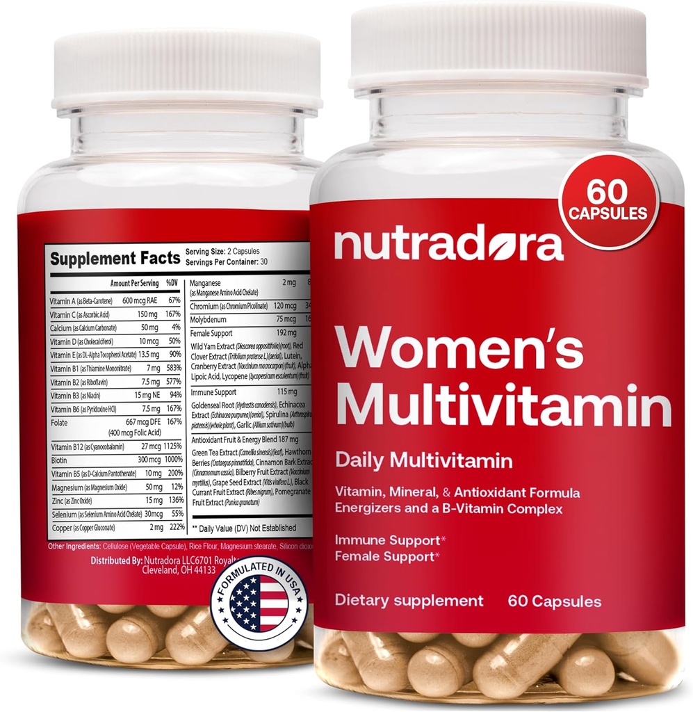 Multivitamin til kvinder - Kvinder Multivitamin & Multimineral supplement til energi, mad, hår, hud & nail - Kvinder Daglige Multivitaminer A, B, C, D, E, Zink & mere Kvinder Vitamin kapsler