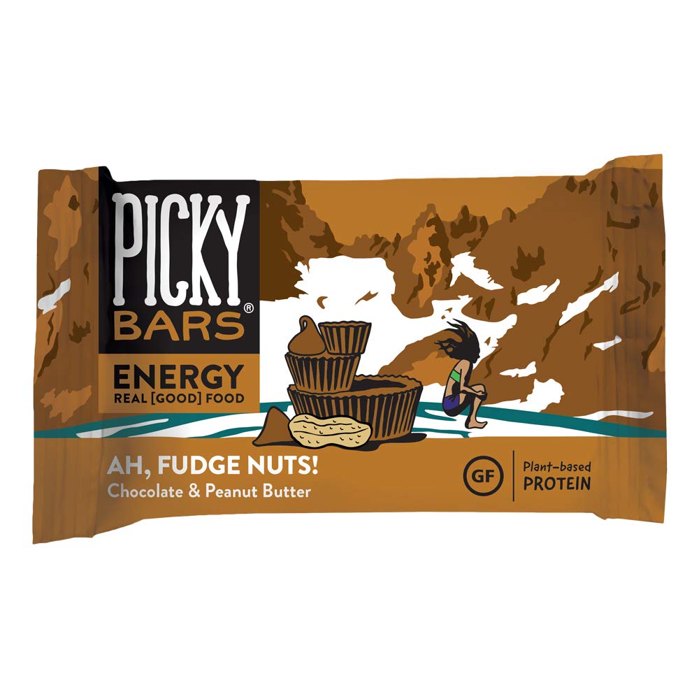 Picky Bars Real Food Energy Bars, Plant Based Protein, All- Natural, Gluten Free, Non- GMO, Non- Dairy, Ah, Fudge Nuts, Pack of 10