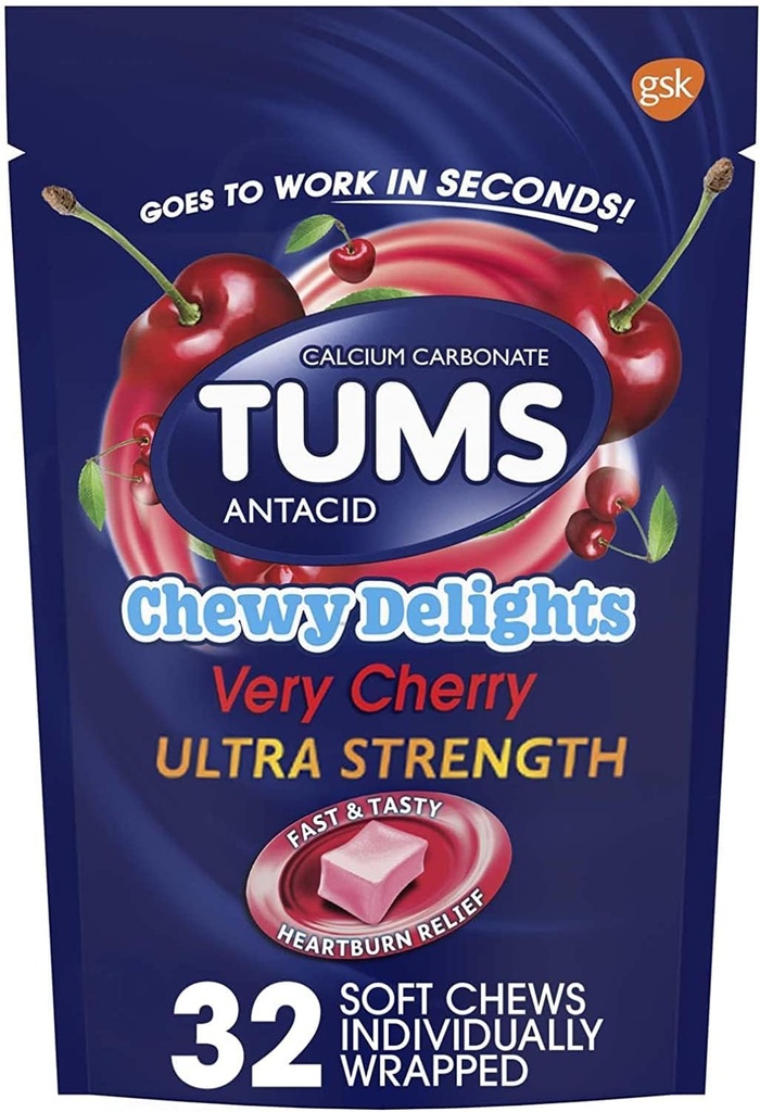 Tums Chewy Delights, Meget Cherry 32 ea pakke med 4 af TUMS