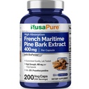 NusaPure French Maritime Pine Bark Extract 400mg per Veggie Caps 200- Day Supply Bioperine Non- GMO Vegan