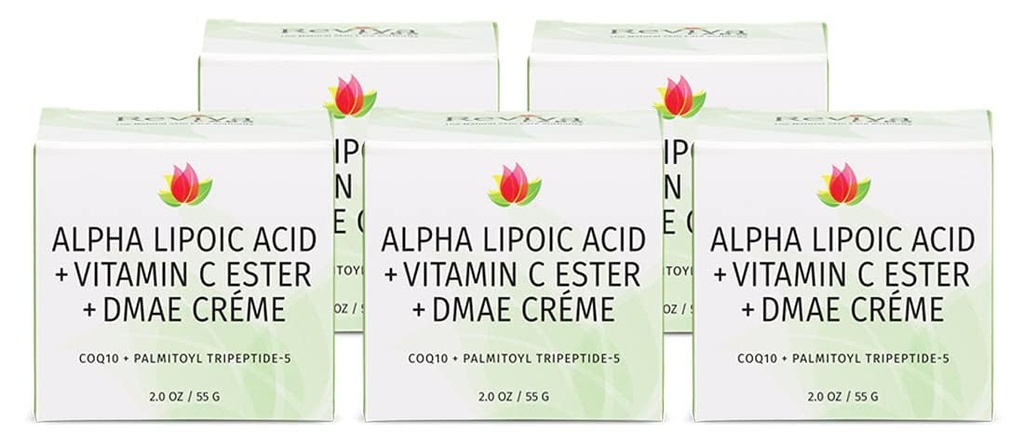 Reviva Labs DMAE Cream med Alpha Lipoic Acid, C-vitamin Ester - DMAE Lift og Firm Cream til hals og ansigt - hud fyring og fugtgivende fløde, 5-Pack (2 oz Hver)