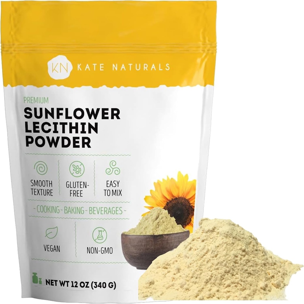 Kate Naturals Sunflower Lecithin Powder til Bagning Brød, Gummies, Madlavning. Lecithin Supplement for cogged Milk Ducks. Erstatning for Soy Lecithin Powder (12oz, Non- GMO)