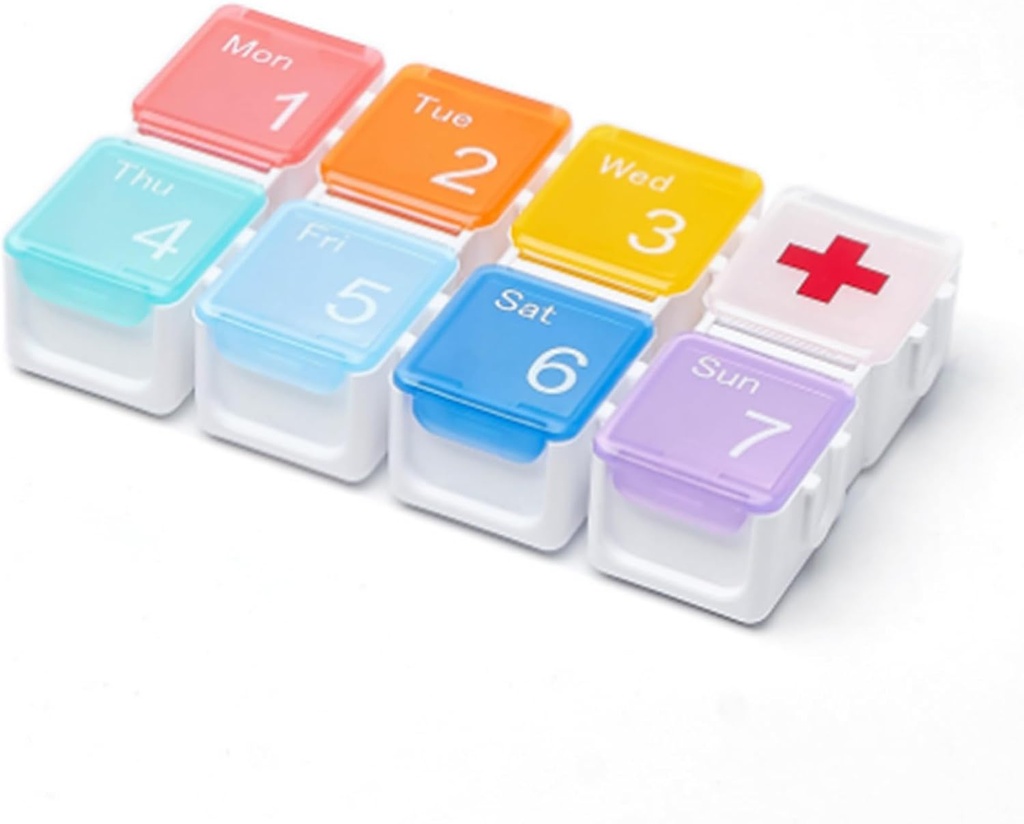 Ugentlig pilleorganizer, Medium Compartments for Easy to Use (Multicolor)