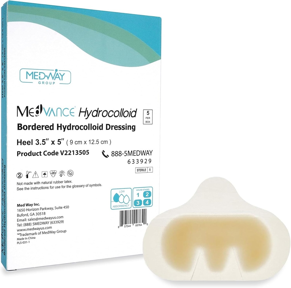 MedVance Hydrocolloid - Bordered Hydrocolloid Klædning, Heel / albue, 3,5 "x5", Box med 5 bandager
