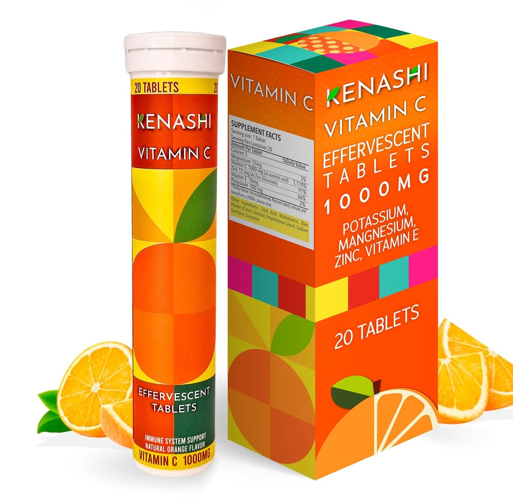 Vitamin C 1000mg Effervescent tabletter Vitamin med zink Kalium Magnesium E Vitamin Vitamina C Efervescente para Adulto Zink og C 20 tabletter