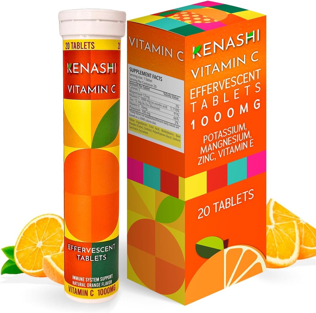 Vitamin C 1000mg Effervescent tabletter Vitamin med zink Kalium Magnesium E Vitamin Vitamina C Efervescente para Adulto Zink og C 20 tabletter