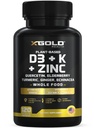 Vitamin D, K2, K1, Zink, Quercetin, Elderberry, Gurkemeje, Ginger & Echinacea Hele fødevaren Supplement 8 i 1- D3 5000 IE Plant- Baseret på Lichen, vitamin K (K2 MK7, MK4, K1), D3 K2 Vitaminer - 120 Kapsler