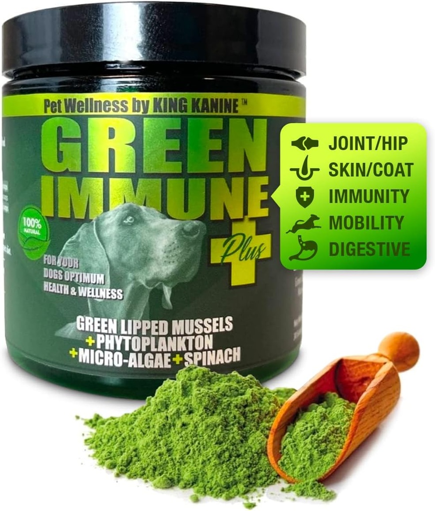 King Kanine Green Inmune Plus Multivitamin og mineralsk 6 oz Budd124; Organisk pulver til at forbedre Deltag mobilitet & Allergy Relief Budd124; Inflammatorisk supplement til hunde pleje Budding124; Veterinarian Godkendt