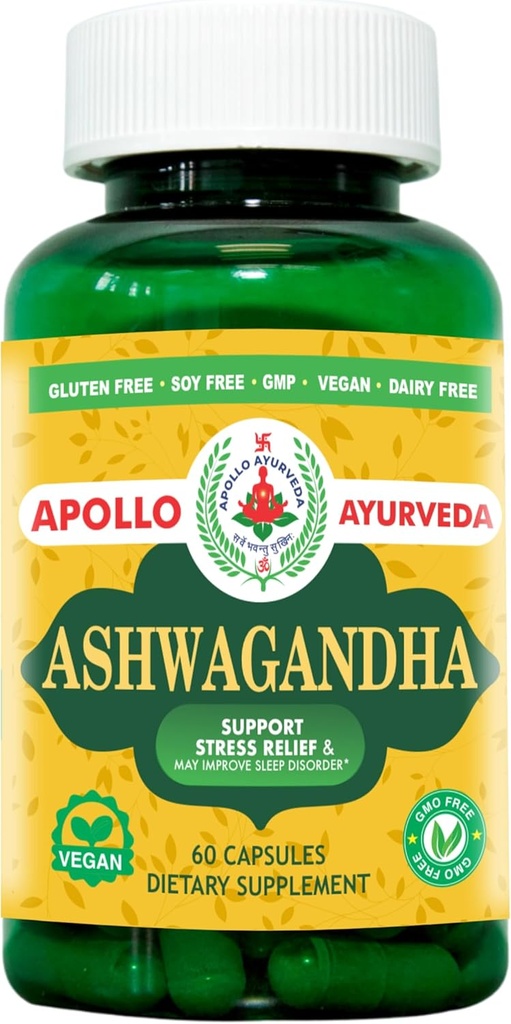 Organic Ashwagandha Capsules - 5000 mg Ækvivalent Adaptogen Supplement Note 124; Stress Relief, Mood Support, Focus and Energy Support - 60 Veg Capsules Made in USA