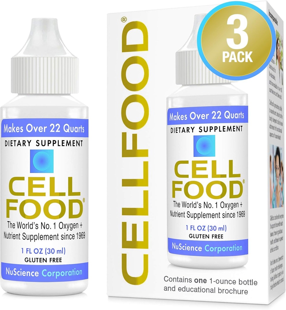 Cellfood Oxygen Boost - 1 fl oz, 3 Pack - Flydende Oxygen supplement til Lymphatical Drainage, Højdesygdom, Jet Lag, Træthed, Hovedpine, Handgors & Energy - Gluten Free, Cert. Kosher