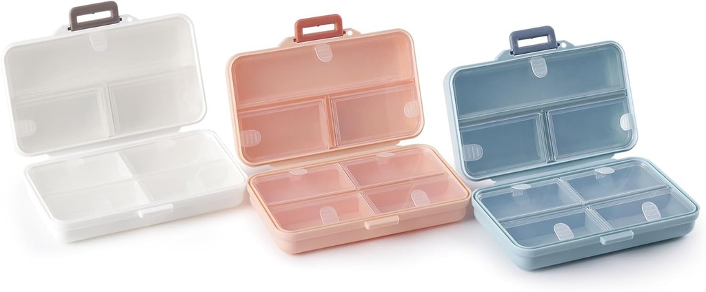 Bærbare pilleetui Rejsepilleorganizer Daglig pilleorganizer 7 Kompartmenter Pill Box til Purse Pocket til at holde vitaminer, torsk leverolie, kosttilskud og medicing- (hvid + blå + Pink)