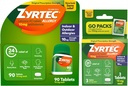 Zyrtec 24 timers Allergi Relief tabletter, Indendørs & Udendørs Allergi Medicin med 10 mg Cetirizin Hydroklorid Antihistamin, Værdi Bundle af en, 90 ct Flaske & Tre, 1 ct Rejsepakker