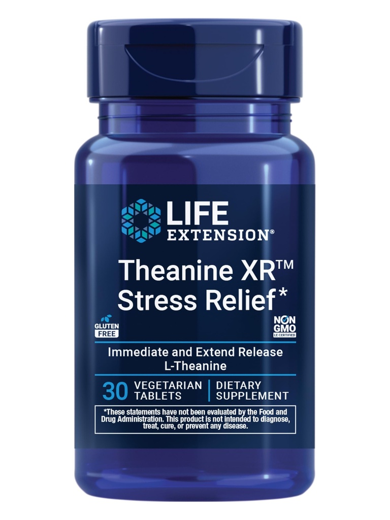 Life Extension Theanine XR ™ Stress Relief - L- Theanine - fremmer en rolig reaktion på dagtid stress - Non-GMO, Gluten- Free, Vegetar - 30 tabletter