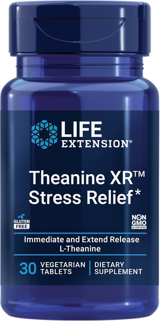 Life Extension Theanine XR™ Stress Relief – L-Theanine – Promotes a Calm Response to Daytime Stress – Non-GMO, Gluten-Free, Vegetarian – 30 Tablets