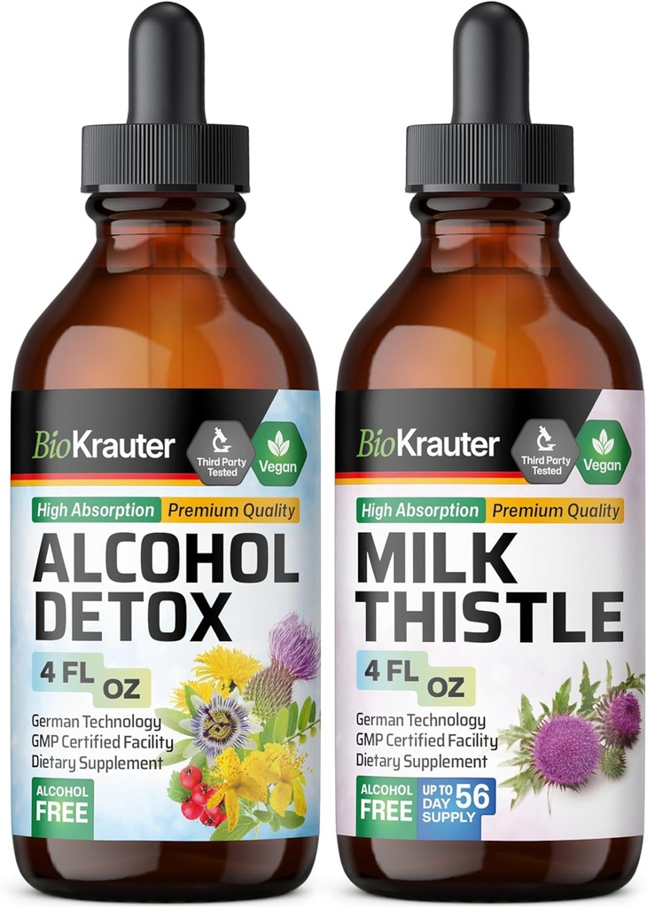 BIO KRAUTER Alkohol Detox Tinktur 4 Fl. Oz. & Milk Thistle Tinktur 4 Fl. Oz.