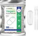 Empty Vegan Capsules Size 1, 500-Count DIY Vegetable Capsules for Filling | Includes 2 Micro Lab Spoons