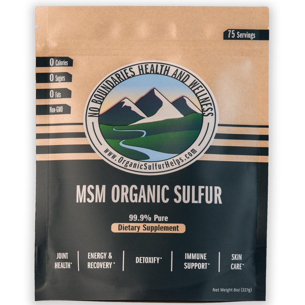 MSM Organic Sulfur krystaller by No Boundaries Health and Wellness - All- Natural, Premium Health Supplement: 99,9% Pure MSM - Fordele: Fælles smerte, allergier, hud, hår & negle sundhed - Ingen Fillers
