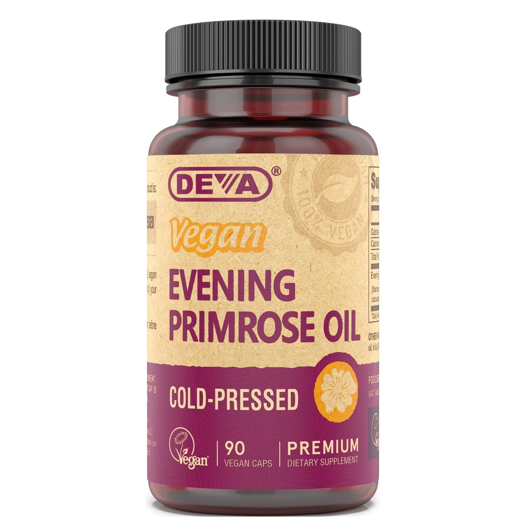 DEVA Vegan Aften Primrose Oil, Cold- Presset, Uraffineret, 90 Kapsler, 1- Pack