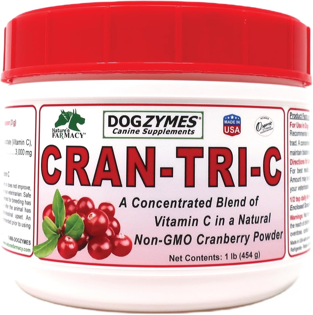 Dogzymes Cran Tri C Urinary Tract Support, Vitamin C Blend, 1418mg per Teaspoon (1 Pound)